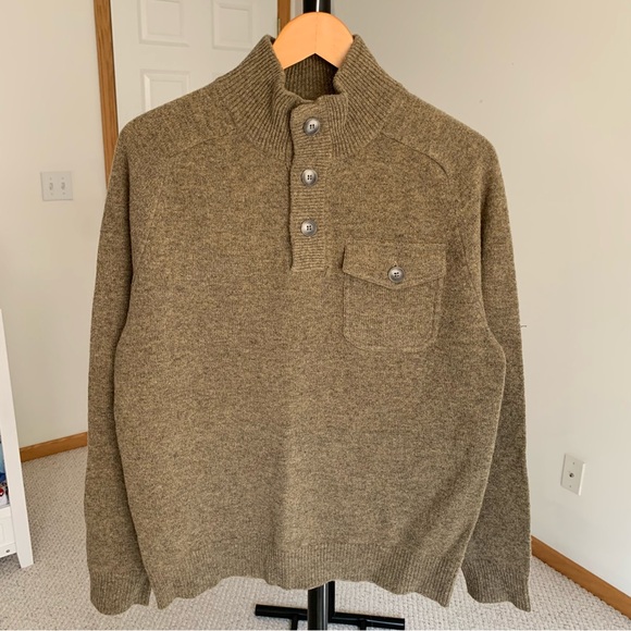 J. Crew 100% Lambs Wool Shawl Neck Henley Button Pocket Sweater Men’s Medium - Picture 1 of 8